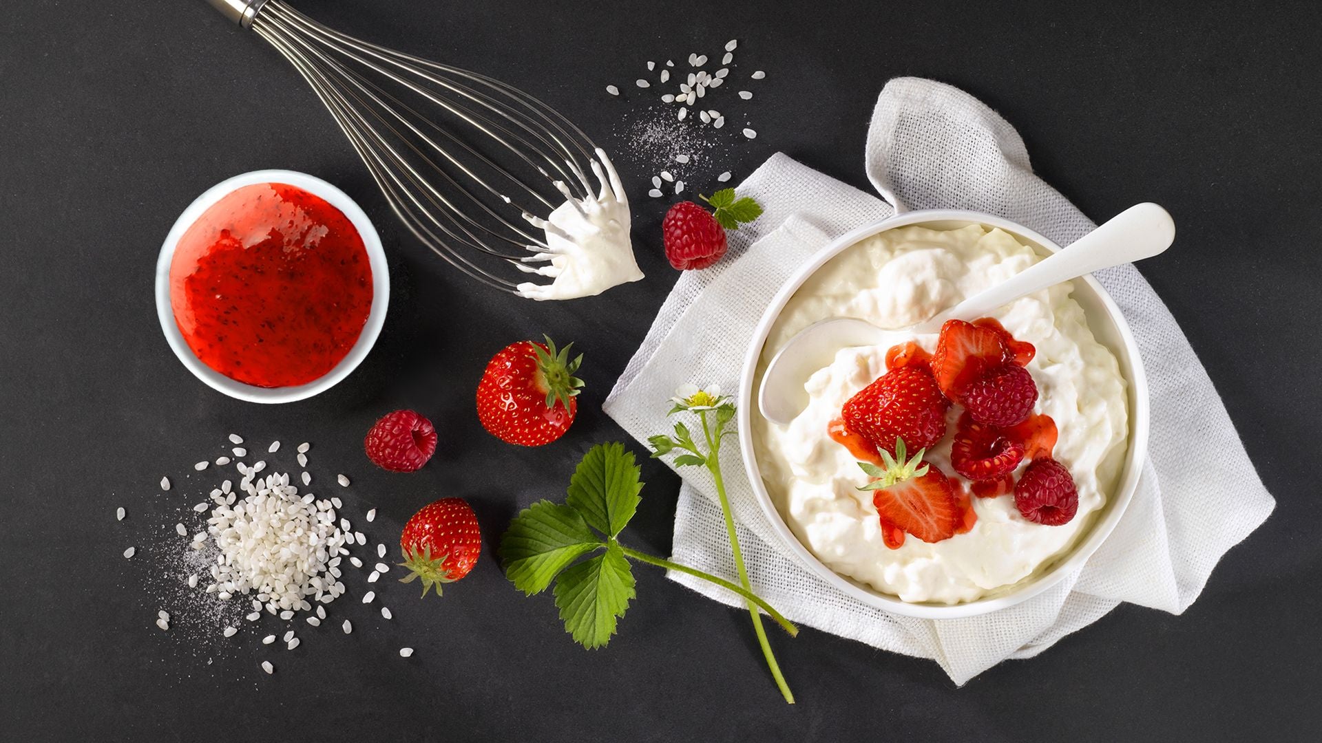 KOS Rice Cream with Strawberry Sauce