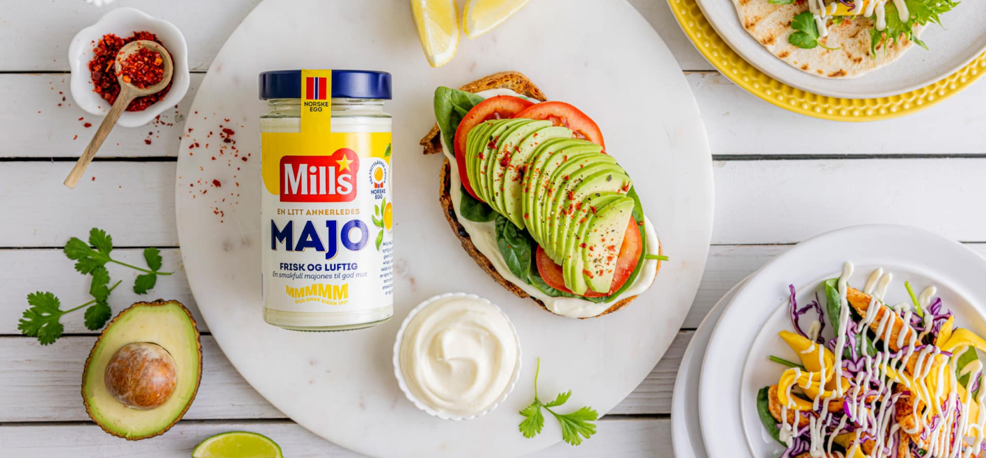 Avocado toast with tomato and spinach using Mills mayonnaise