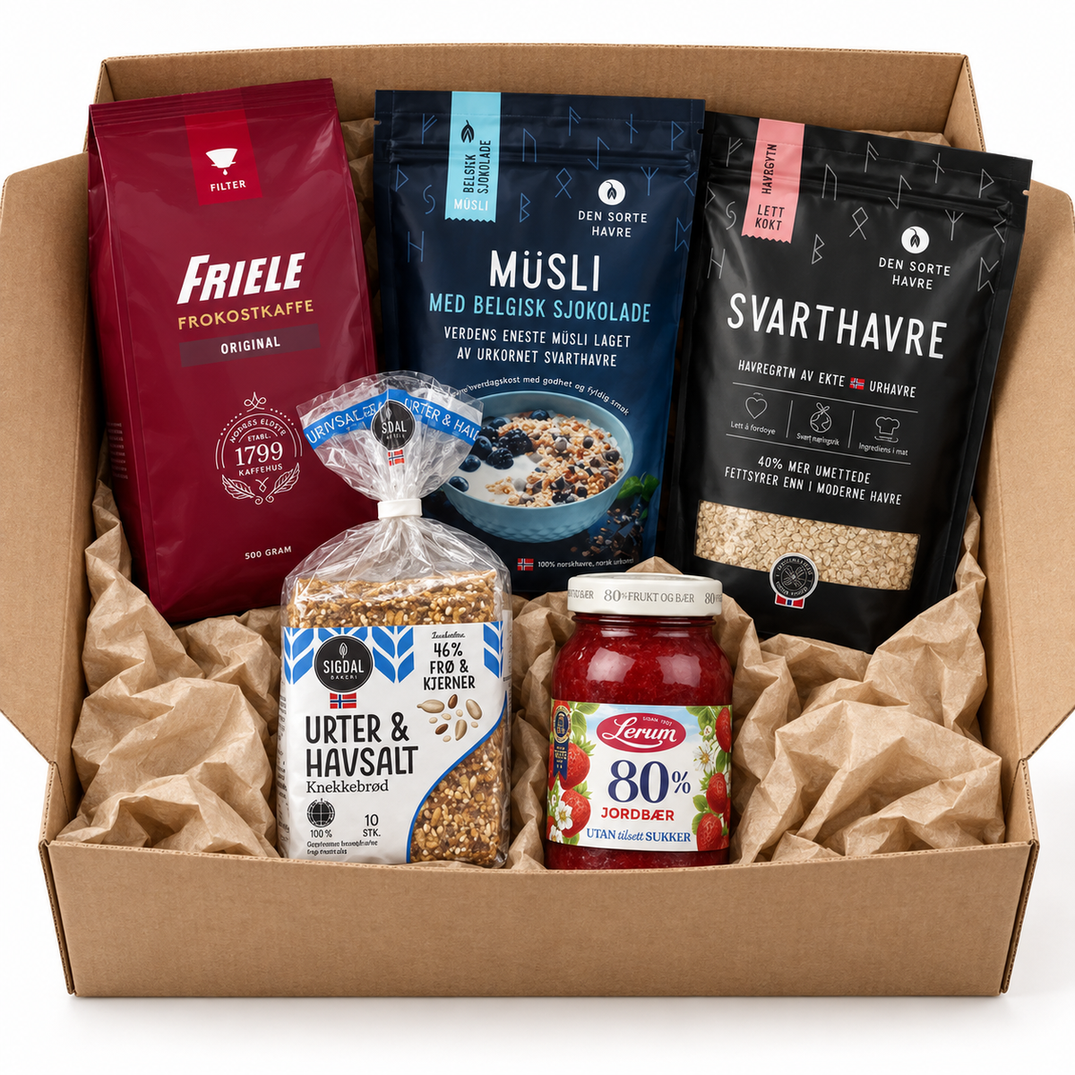 Norwegian Breakfast Box – Coffee, Muesli, Oats, Crispbread & Jam