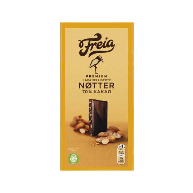 Premium Dark Chocolate 70% with Caramel and Nuts - Premium Dark 70% Karam. Nøtter 100g Freia