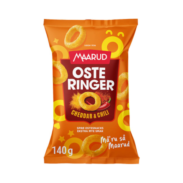 Cheese Rings Cheddar & Chili  – Osteringer Cheddar & Chili 140g Maarud