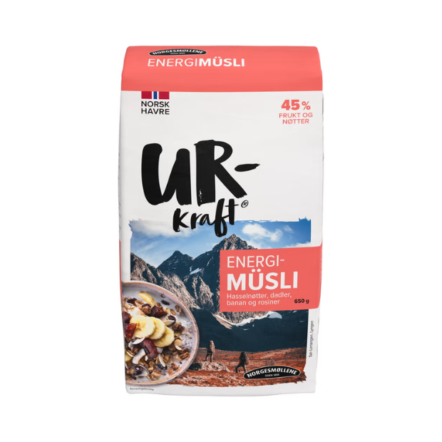 Energy Muesli with Hazelnuts, Dates, Banana and Raisins - Energi-müsli med hasselnøtter, dadler, banan og rosiner 650g Urkraft