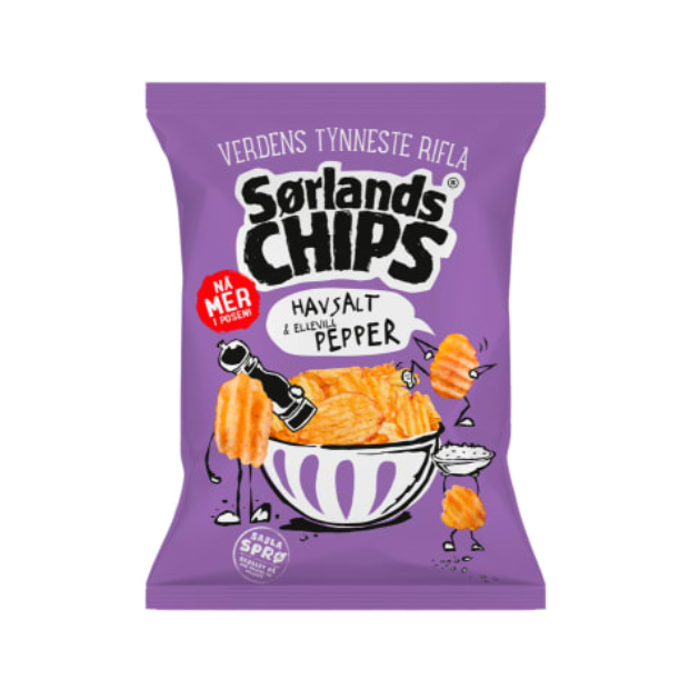 Sørlandschips Salt & Pepper 275g The World's Thinnest | Potato Chips | All season, Party, Potato Chips, Potato Snacks, Snacks | Sørlandschips