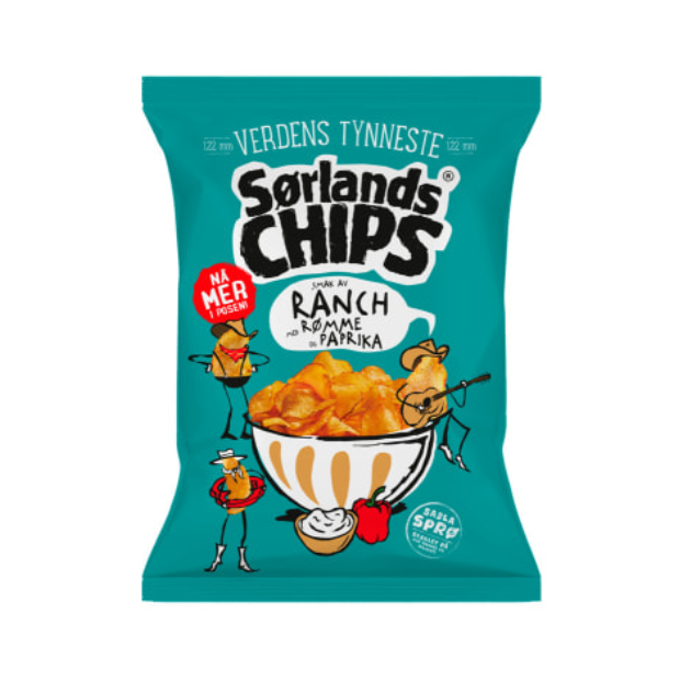 Sørlandschips Ranch with Sour Cream (m/Rømme) & Paprika 275g | Potato Chips | All season, Snacks | Sørlandschips