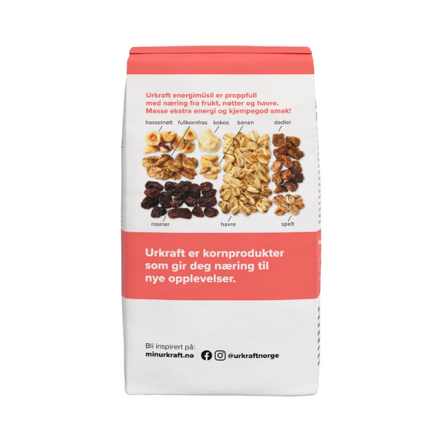 Energy Muesli with Hazelnuts, Dates, Banana and Raisins - Energi-müsli med hasselnøtter, dadler, banan og rosiner 650g Urkraft