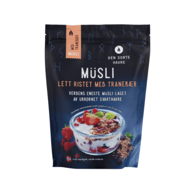 Musli Lightly Roasted with Cranberries 400g (Musli Lett Ristet m/Tranebær) | Musli | All season, Breakfast and Cereals, Snacks | Den sorte havre