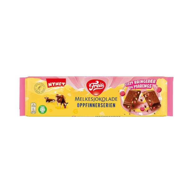 Freia Milk Chocolate Fizzy Raspberry and Meringue (FREIA MELKESJOKOLADE FIZZY BRINGEBÆR OG MARENGS) | Chocolate | All season, chocolate, Snacks | Freia