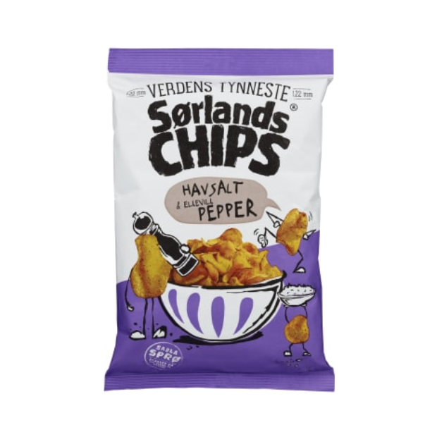Southern Chips Salt & Pepper 240g The World's Thinnest | Potato Chips | All season, Party, Potato Chips, Potato Snacks, Snacks | Sørlandschips