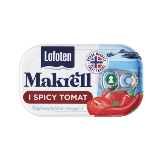 Spicy Mackerel in Tomato 110g – Makrell i Tomat Spicy by Lofoten | Fish Spread | All season, Fish Spread, Snacks | Norbites