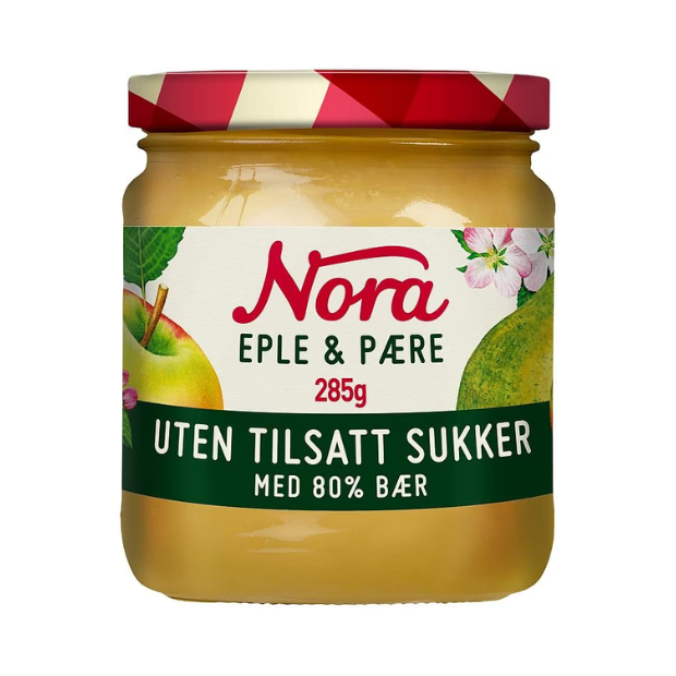 Nora Apple & Pear no sugar 285g - Nora Eple & Pære UTS | Apple and Pear Jam | All season, Apple and Pear Jam, breakfast, Dessert Topping, No sugar jam, Snacks | Nora