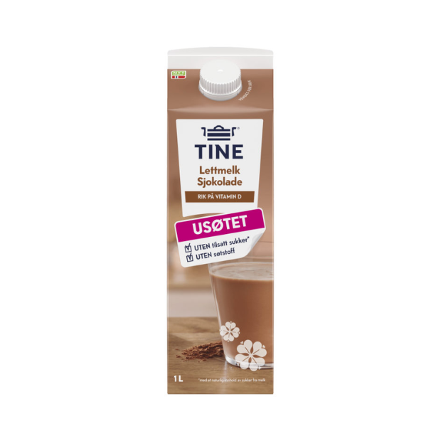 TINE Low-Fat Chocolate Milk No Added Sugar - Lettmelk Sjokolade Usøtet 1l Tine