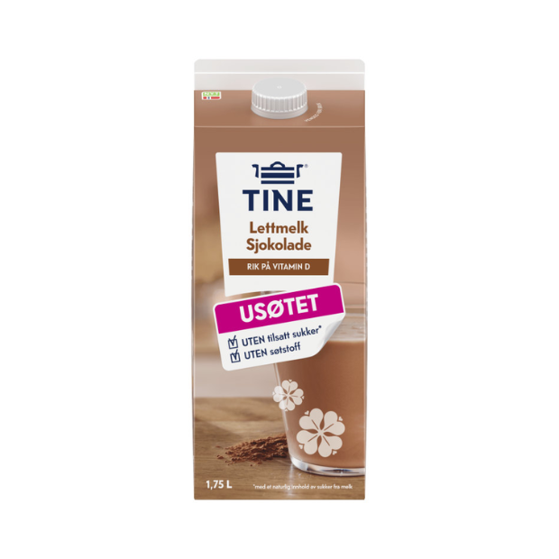 TINE Low-Fat Chocolate Milk No Added Sugar - Lettmelk Sjokolade Usøtet 1,75l Tine