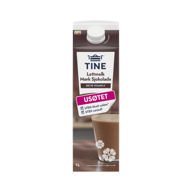 TINE Low-Fat Milk with Dark Chocolate No Added Sugar - Sjokolademelk Mørk uten 1l Tine