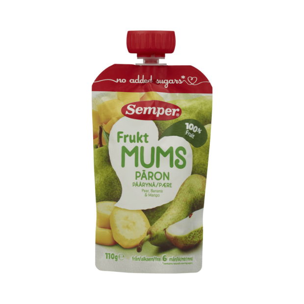 Semper FruktMUMS Pear, Banana & Mango Fruit Pouch - Fruktmums Pære 110g Semper