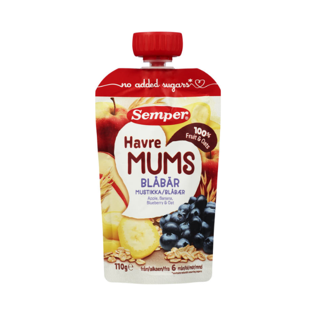 FruktMUMS Blueberry with Oats Fruit Pouch - Fruktmums Blåbær med Havre 110g Semper