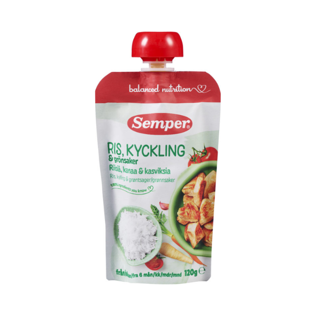 Semper Rice, Chicken & Vegetables Baby Meal 6m+ - Ris, Kylling & Grønnsaker 6m 120g Semper