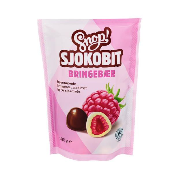 Snop Chocolate-Covered Freeze-Dried Raspberries - Sjokobit m/Bringebær 100g Snop