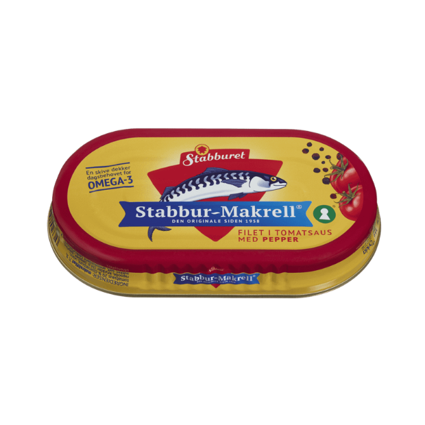 Mackerel Fillet in Tomato Sauce with Pepper - Stabburet Makrellfilet i tomatsaus med pepper 170g