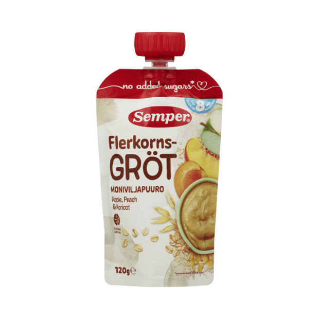 Semper Multigrain Porridge with Apple, Peach & Apricot - Flerkornsgrøt Eple,Fersken,Aprikos 120g Semper