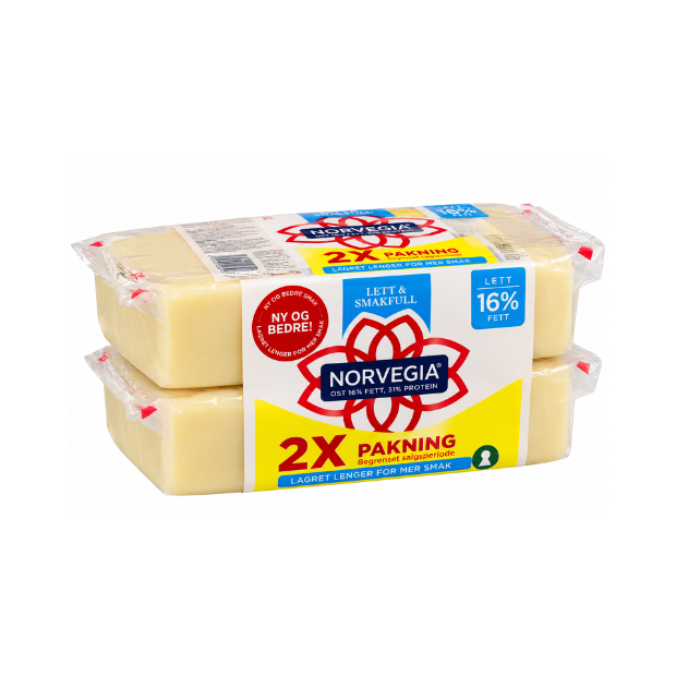 TINE Norvegia Light Cheese 16% 2-Pack Approx. 2kg  - Norvegia Lett 16%