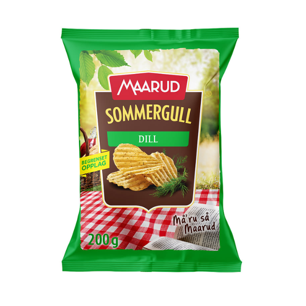 Ridged Dill Potato Chips - Potetgull Dill Grovrifla 200g Maarud