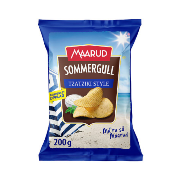 Summer Gold Tzatziki Potato Chips - Sommergull Tzatzik 200g Maarud