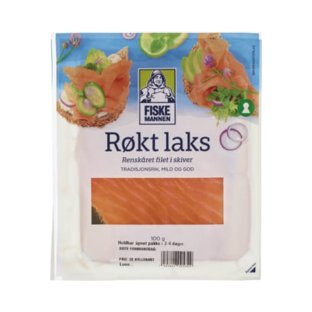 Smoked Salmon, Sliced, (Laks Røkt skivet)100g Fiskemannen | Smoked Salmon | 17th May Food | Fiskemannen