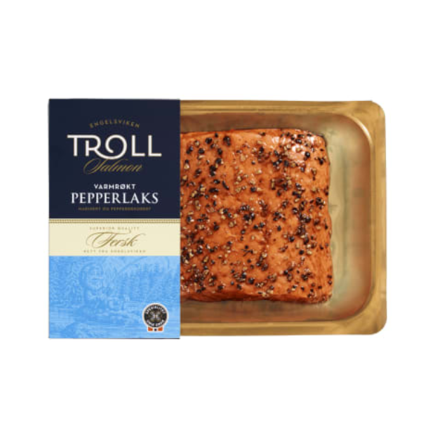 Pepper Salmon Hot-Smoked Piece (Pepperlaks Varmrøkt Bit) Approx. 250g Troll | Smoked Salmon | 17th May Food | Troll