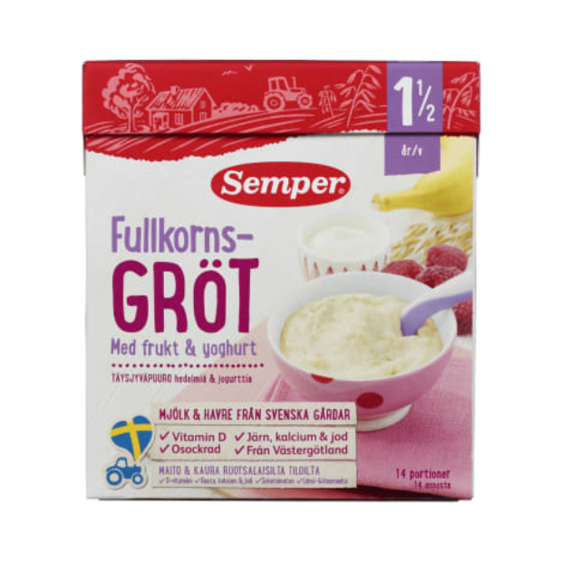 Oatmeal Banana, Pear & Yogurt 18 months 470g Semper (Havregrøt Ban&Bring&Yog 18mnd) | Breast Milk Substitute | Baby Food | Semper