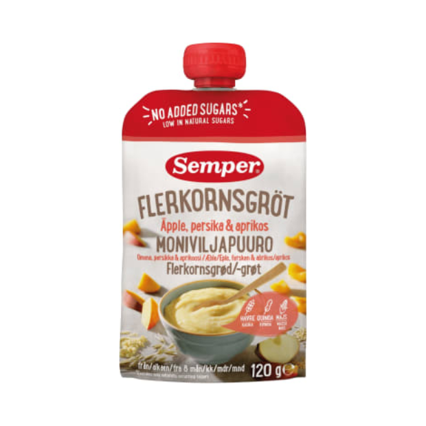 Multigrain Porridge Apple, Peach, Apricot 120g Semper (Flerkornsgrøt Eple,Fersken,Aprikos) | Baby porridge | Baby Food | Semper