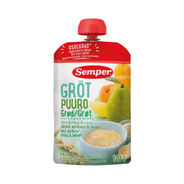 Porridge Pear & Apricot 6 months 120g Semper (Grøt Pære&Aprikos 6mnd) | Baby porridge | Baby Food | Semper