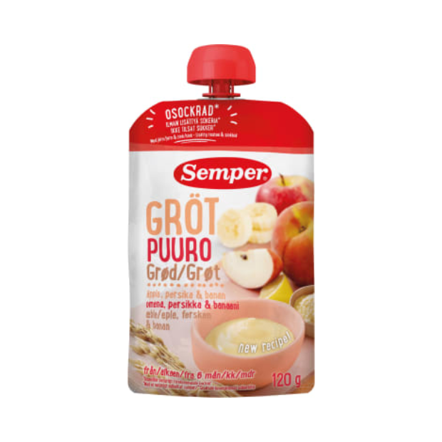 Porridge Apple & Peach 6 months 120g Semper (Grøt Eple&Fersken 6mnd) | Porridge | Baby Food | Semper