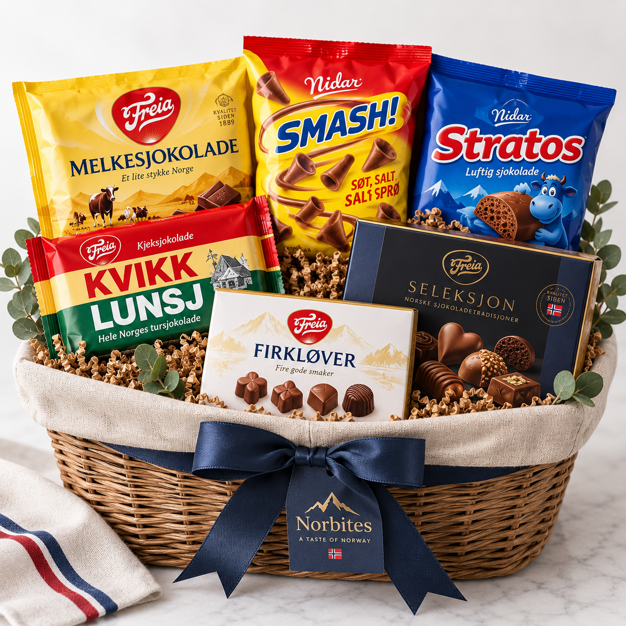 Premium Norwegian Chocolate Gift Basket presentation