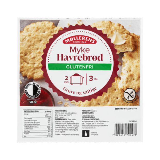 Soft Oat Bread, Gluten-Free 3Pack - Havrebrød Runde Myke Gl.Fri 3stk Møllerens