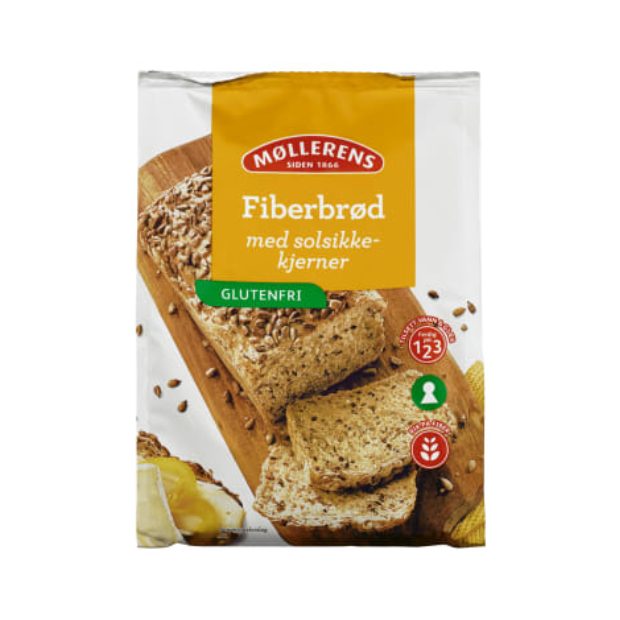 Gluten-Free Fiber Bread with Sunflower Seeds - Fiberbrød Mix m/Solsikke Gl.Fri 389g Møllerens