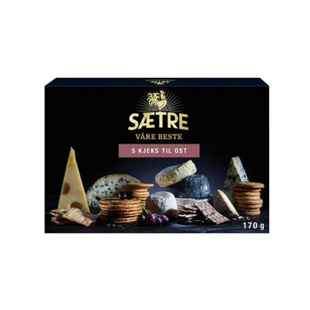 A Box of Sætre Våre Beste Crackers Perfect for Cheese - Våre 5 Beste Kjeks til Ost 170g Sætre