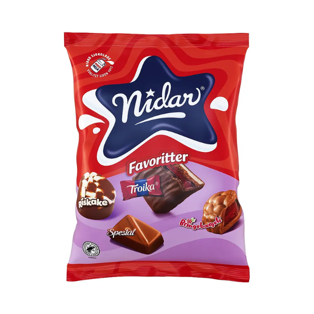 Nidar Favorites 200g, Troika, Raspberry Jelly, and more - Nidar favoritter 200 g Troika, bringebærgele og mer | Chocolate | All season, chocolate, Party | Nidar