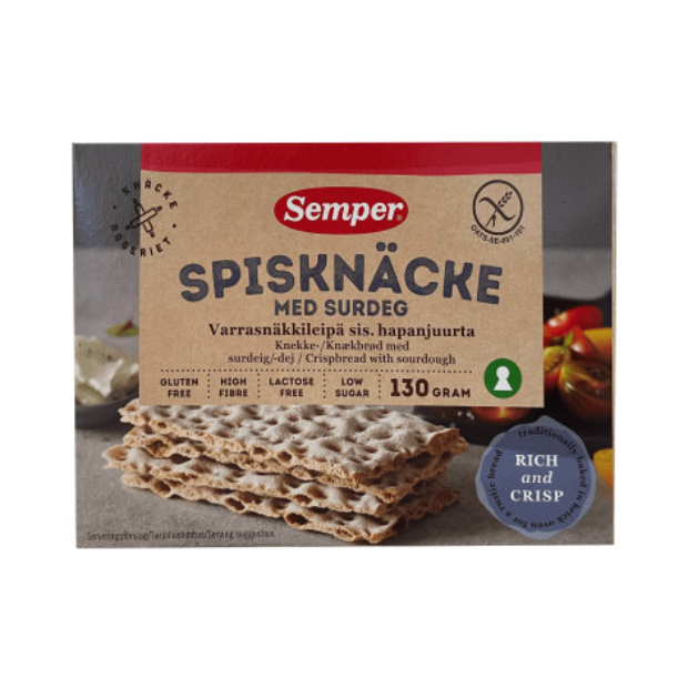 Crispbread with Sourdough Gluten-Free 130g Semper - Knekkebrød m/Surdeig Gl.Fri | Crispbread | All season, bakery, breakfast, Crispbread, Gluten free, Snacks | Semper