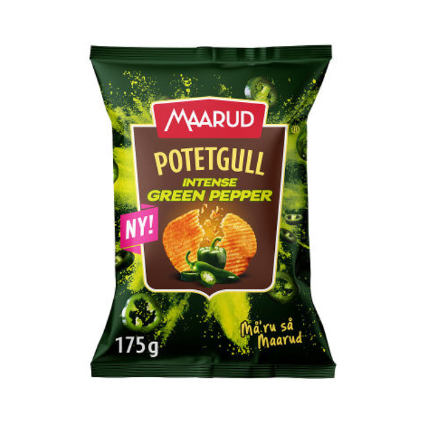 Potato Chips Intense Green Pepper 175g Maarud - Potetgull Intense Green Pepper | Potato Chips | All season, Party, Potato Chips, Potato Snacks, Snacks | Maarud