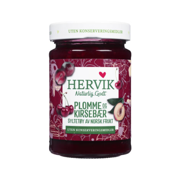 Plum & Cherry Jam - Plomme&Kirsebær Syltetøy 320g Hervik
