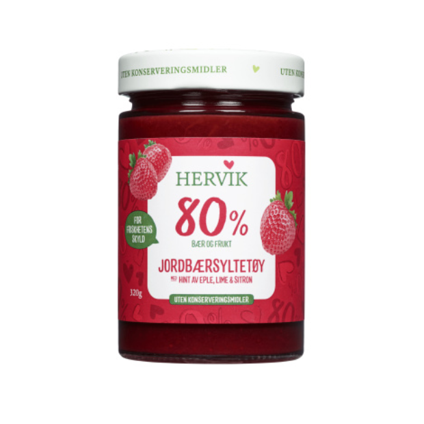 Strawberry Jam 80% Fruit - Jordbærsyltetøy 80% Frukt 320g Hervik